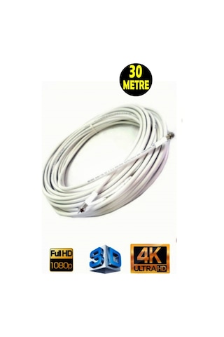 30 Metre 64 Tel Rg6/u4 Full Hd 3d 4k Anten Tv Çanak Uydu Lnb Kablosu F Konnektör Takılı Hazır