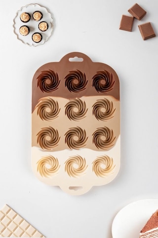 Porsima 185 12'li Silikon Kurabiye Tatlı Kalıbı, Silikon Kalıp Seti, Mini Kek Kalıbı, Çikolata Pişirme Kalıp Açık Kahverengi
