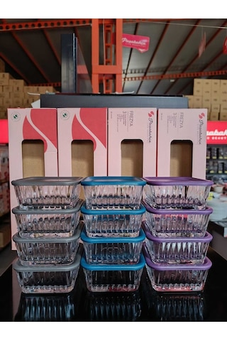 Paşabahçe 950126-12 Li Frezya Saklama Kabı 3 Renkli Şeffaf