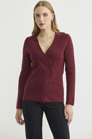 Maskülen Kruvaze Triko Ceket - Bordo Bordo