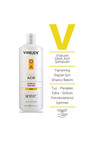 Visbuen Oleik Asit 14 Doğal Aktifli Yıpranmış Saçlar İçin Onarıcı Bakım Şampuanı 500 ML