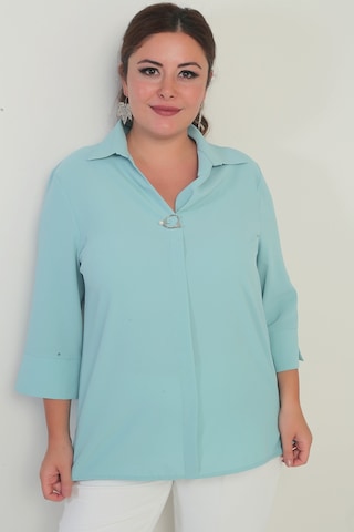 By Saygı Polo Yaka Çeyrek Kol Büyük Beden Bluz Mint Yeşili