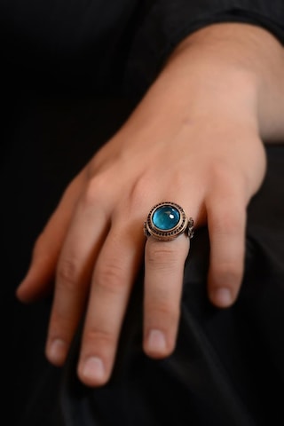 Erkek Gümüş Yüzük - Blue Topaz Aqua Marin Taşlı Kubbe Model Yanı Teşkilat-ı Mahsusa • Sevgiliye • Eşe • BabayaYüzük