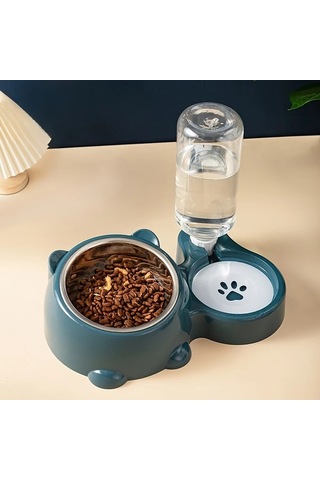 Hightower Mavi Otomatik Kedi Köpek Mama Ve Su Kabı Paslanmaz Çelik Kaymaz Tasarım