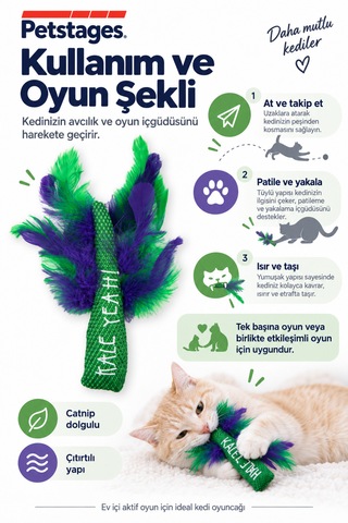 Petstages Krazy Kale Catnipli Kedi Oyuncağı Yeşil Peluş
