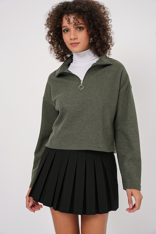 Bigdart 55449 Fermuarlı Yaka Örme Sweatshirt - Haki