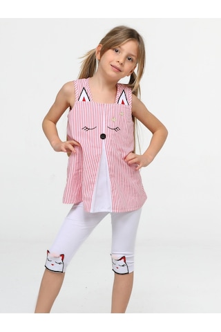 Kedi Dokuma Tunik + Tayt Takım-karışık Renk Gri