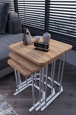 3' Lü Kare Zigon Sehpa Gümüş Ayak Atlantik Çam 18 Mm Mdf Gümüş - Atlantik Çam