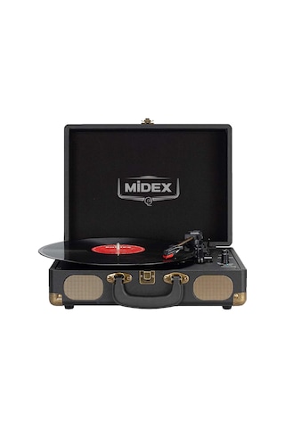 Midex Mtx101BK Nostaljik Retro Pikap Plak Çalar (Şarjlı Bluetooth Aux Hoparlörlü 3 Devir) İğne Dahil