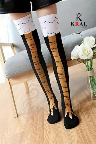 Kadın Dizüstü Çorap 1 Çift Diz Üstü Tavuk Bacağı Çorap Asorti̇