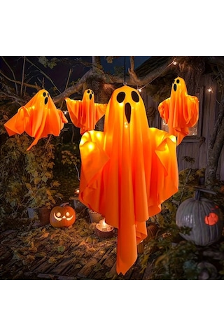 Elmpaly 3 Adet Turuncu Hayalet Led Askılık Cadılar Bayramı Dekorasyonu Bahçe Kapı Ağaç Süsü Ayarlanabilir Işık Kolu Dıy Hediye Altın