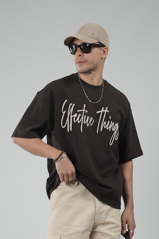 King-Brich Oversize Kalıp Effective Things Yazılı Basic Tişört Kahverengi