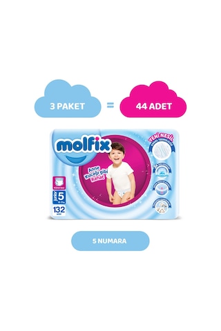 Molfix Pants Bebek Bezi 5 Beden Junior Aylık Fırsat Paketi 132 Adet 3'lü