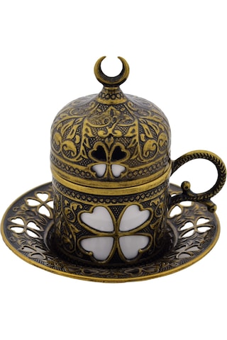 Sena Yonca Desenli Porselenli 4 Parça Antik Renk Fincan