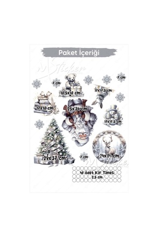 Silver Yılbaşı Seti, Yeni Yıl Yılbaşı Kış Konseptli Yılbaşı Süsü Sticker Seti Noel Baba Ağaçlar Dijital Baskı