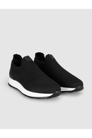 Cabani Erkek Siyah Triko Hakiki Deri Yazlık Slip-on Ayakkabı