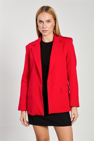 Barrels And Oıl Kadın Tek Düğmeli Blazer Ceket - Kırmızı Kırmızı