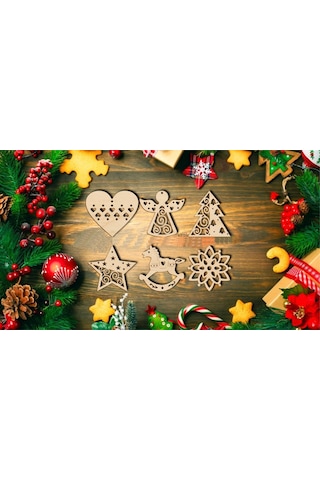 10 Parça Ahşap Yılbaşı Ağacı Süs Setleri Ortalama 6-8 Cm Noel Ağacı Süsü