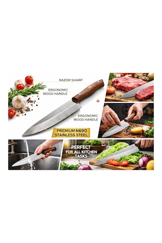 CH woodline N690 Gyuto Şef Bıçağı Profesyonel Mutfak Bıçağı, Ceviz Saplı, Ultra Keskin Japon Tipi Chef Knife, Et Sebze Meyve Kesim çok renkli