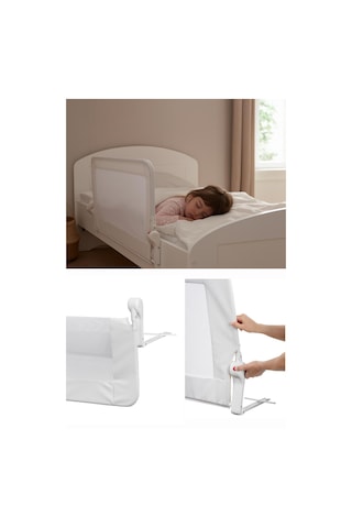 Wellgro Premium 120x65 CM Deri Kılıflı Yatak Bariyeri Katlanır Yatak Korkuluğu, Beyaz