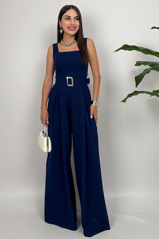 Noir Flow Kadın Lacivert Kemerli Askılı Bol Paça Tulum Zarif Şıklık Lacivert
