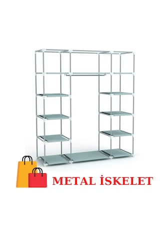 Beyazpazar Bez Dolap Fermuarlı Yeni Portatif Gardırop Ekose