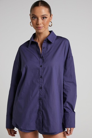 Seeh Mor Oversize Basic Kadın Gömlek Sh268