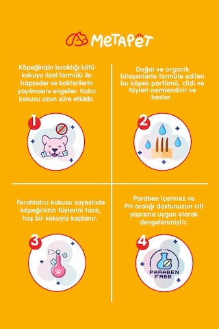 Metapet Doğal Köpek Parfümü Koku Giderici Sprey Evcil Hayvanlar İçin Mango Esanslı 150 ML