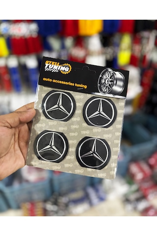 Universal Araç Uyumlu, Merceds Jant Göbeği Arması, Sticker 4'lü Set 60mm Gümüş