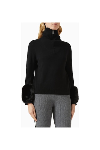 Izaak Azanei Zip - Up Faux Cuff Sweater, Şık Ve Lüks Kadın Yün - Kaşmir Kazak Siyah