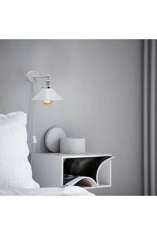 Riolight Retro1,vintage1,rustik1 Beyaz Hareketli Başlık Kablolu Fişli Duvar Aplik Şapka Çapı:23cm Rio Light