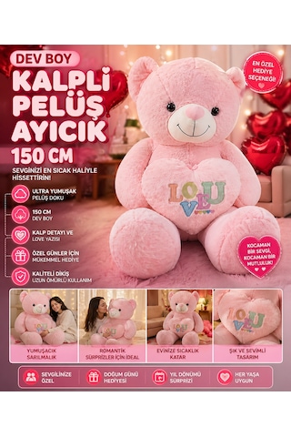 Dev Boy Kalpli Peluş Ayıcık 150 Cm Ultra Yumuşak Büyük Boy Sevgiliye Özel Hediye Ayı Pembe