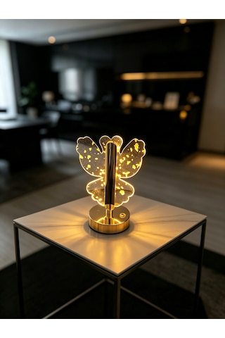 Vezza Home Kristal Melek Şarjlı Masa Lambası 3 Renk Modlu Dokunmatik Gece Lambası Gold Dekoratif Aydınlatma
