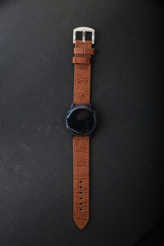 Hakiki Deri 20mm Akıllı Pimli Saat Kordonu Kahverengi - Siyah