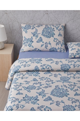 English Home Curioleaf Pamuk Çift Kişilik Çarşaflı Nevresim Takımı 200x220 Cm Mavi - Bej Mavi - Bej
