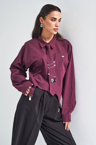 Itsbasic Kadın Bordo Renk Kravatlı Tasarım Bol Kesim Gömlek
