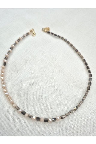 Gri Bej Boncuk Bayan Kolye