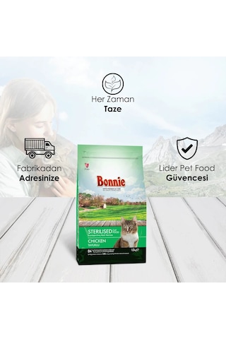 Bonnie Kısırlaştırılmış Tavuklu Yetişkin Kedi Maması 1500 G