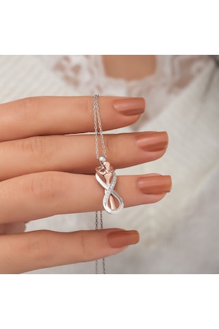 925 Ayar Gümüş Sonsuzluk Sarılan Çift Kolye Kadın Gümüş Kolye