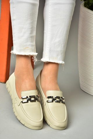 Fox Shoes P555081103 Bej Hakiki Deri Düz Ayakkabı Bej