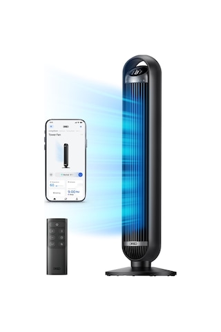 DREO Nomad TFT413S Kule Tipi Vantilatör, WiFi Kontrollü, Alexa Uyumlu, 25dB Sessiz Fan, 8 Hız Kademesi, 90° Salınım, Kumandalı Siyah