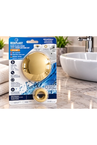 Lavabo Gider Süzgeci Bas Aç Pop-up Sistem Taşma Yüzüklü Dayanıklı Tasarım Sarı