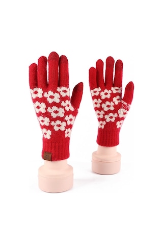 Kadın Kış Dokunmatik Eldiven: Yün Örme, Kalın Sıcak-kırmızı Kırmızı