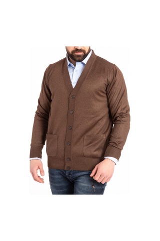 Nacar Store Erkek Düğmeli Ince Yün Triko Örme Baba Hırka Kahverengi