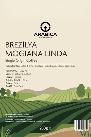 Brezilya Mogiana Linda 250 G %100 Arabica Specialty Çekirdek Kahve Medium Kavrulmuş French Press