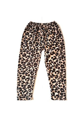 Kadın Polar Pijama Altı Termal Özellikli Leopar Desen Büyük Beden Ev Giyim Cepsiz Çok Renkli