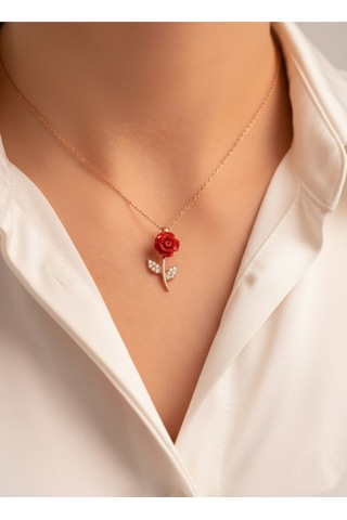 Çekirdekjewelry 925 Ayar Gümüş Güllü Kolye Rose
