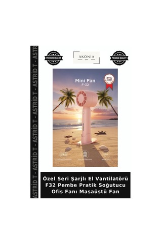 Özel Seri Şarjlı El Vantilatörü F32 Pembe Pratik Soğutucu Ofis Fanı Masaüstü Fan