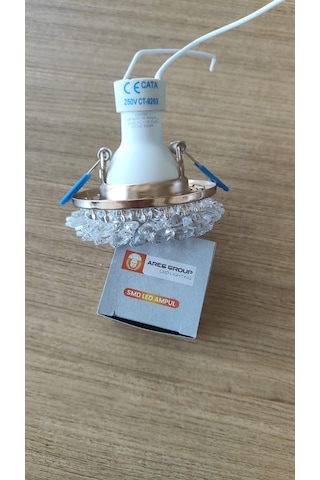 Cata Kristal Cam Yuvarlak Spot Armatür Seti - Led Ampul Ve Gu10 Duy Dahil Bakır - Beyaz