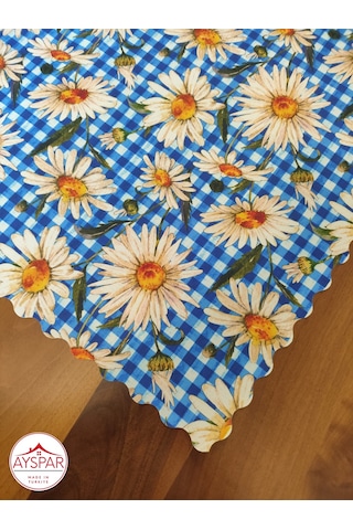 Masa Örtüsü 150x170 Cm Açık Mavi Kareli Papatya Beyaz Masa Örtüsü 150x170 Cm Açık Mavi Kareli Papatya Beyaz